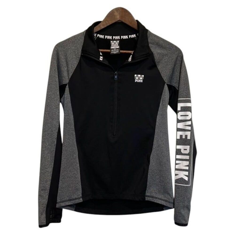PINK Victoria's Secret Ultimate Half Zip Pullover Jacket, Small, Black/Grey, EUC
